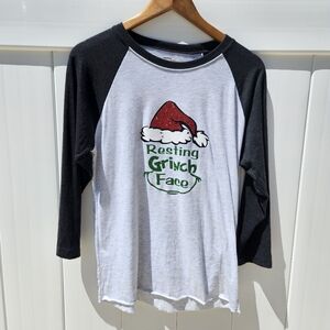 "Resting Grinch Face" Black and White Baseball Shirt Size M